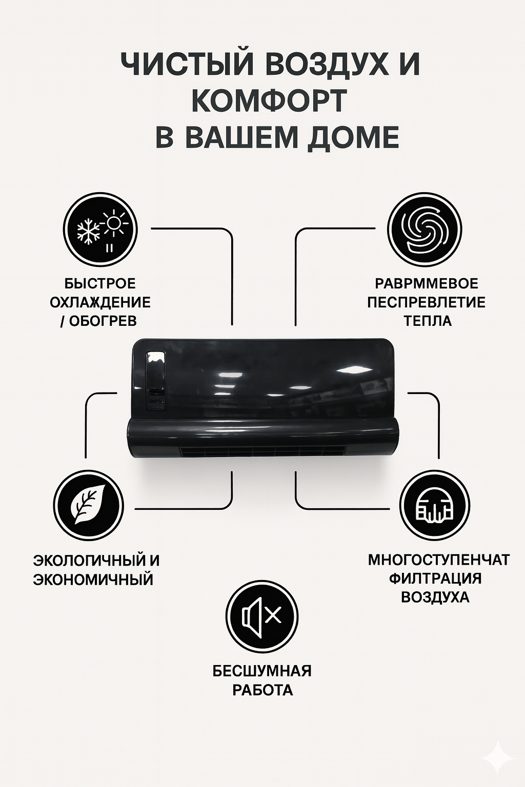 Кондиционер сплит-система "BlackLine", элегантный черный цвет — фото 1
