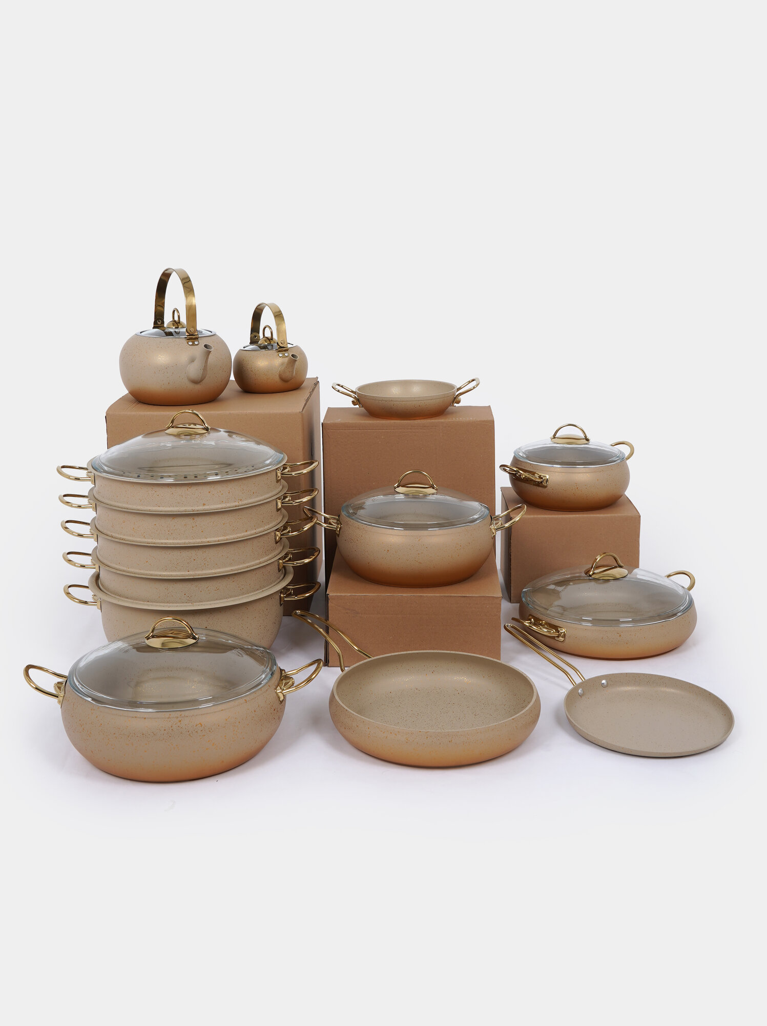 Набор посуды с антипригарным покрытием, 22 предмета, Кремовый — фото 1