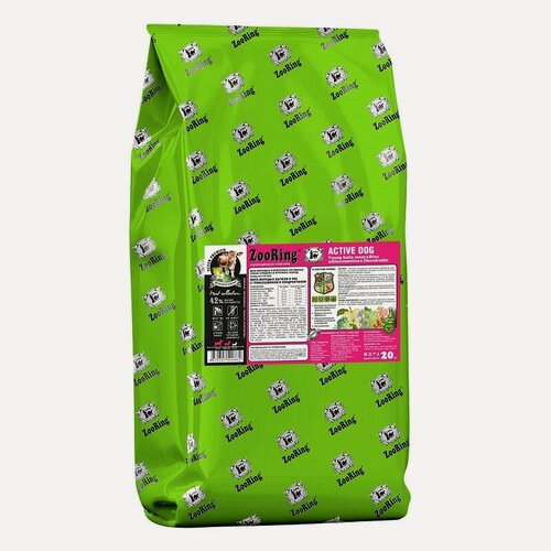 Изображение товара ZooRing Корм сухой для собак средних и крупных пород Active Dog Мясо бычков и рис с глюкозамином и хондроитином, 20 кг