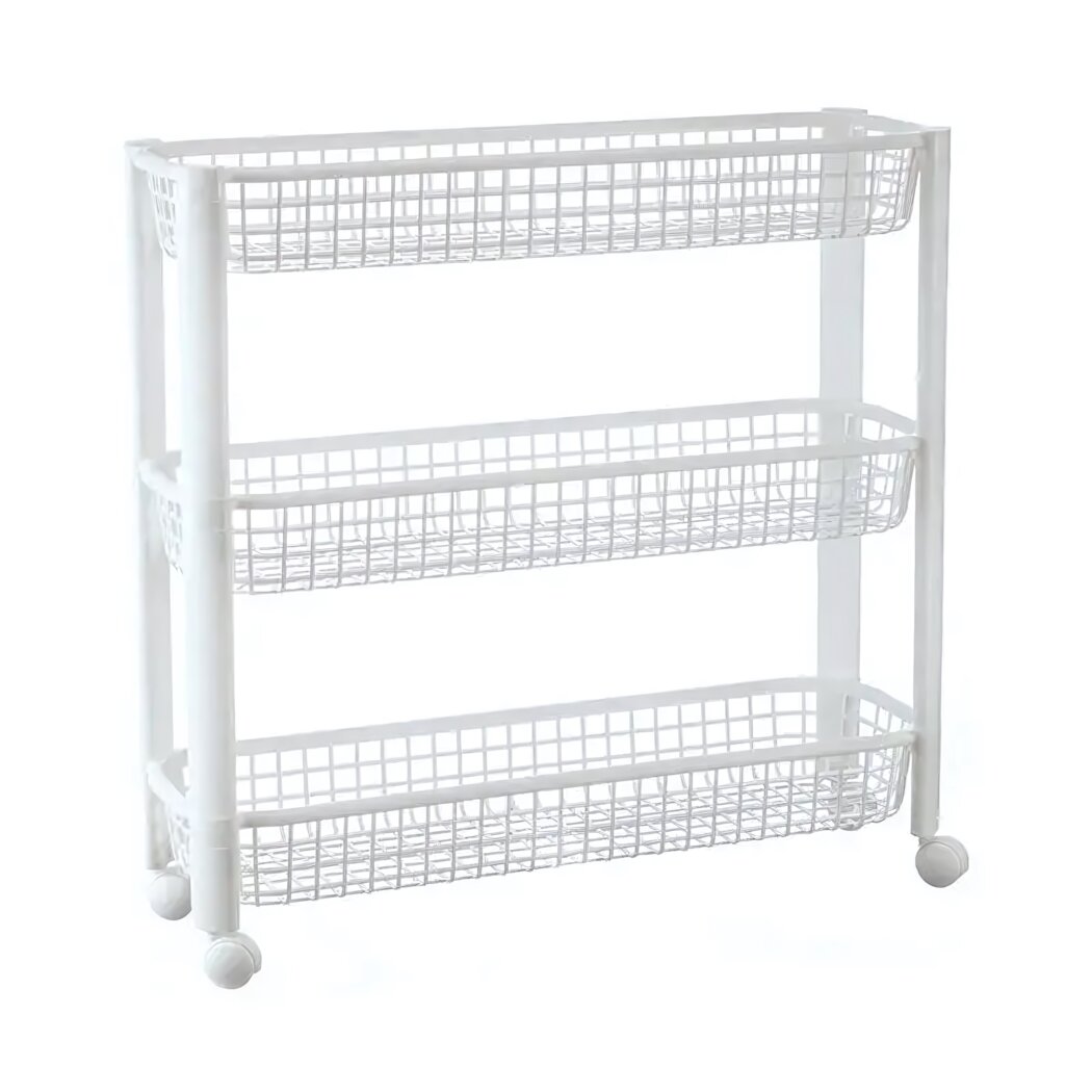 Полка мобильная на колесах 3 секции металл белый цвет 57х18 см