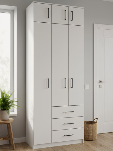 Изображение товара Шкаф трехстворчатый распашной Шик-28А с антресолью, 3 ящиками и штангой, ШхГхВ: 90х50х240 см