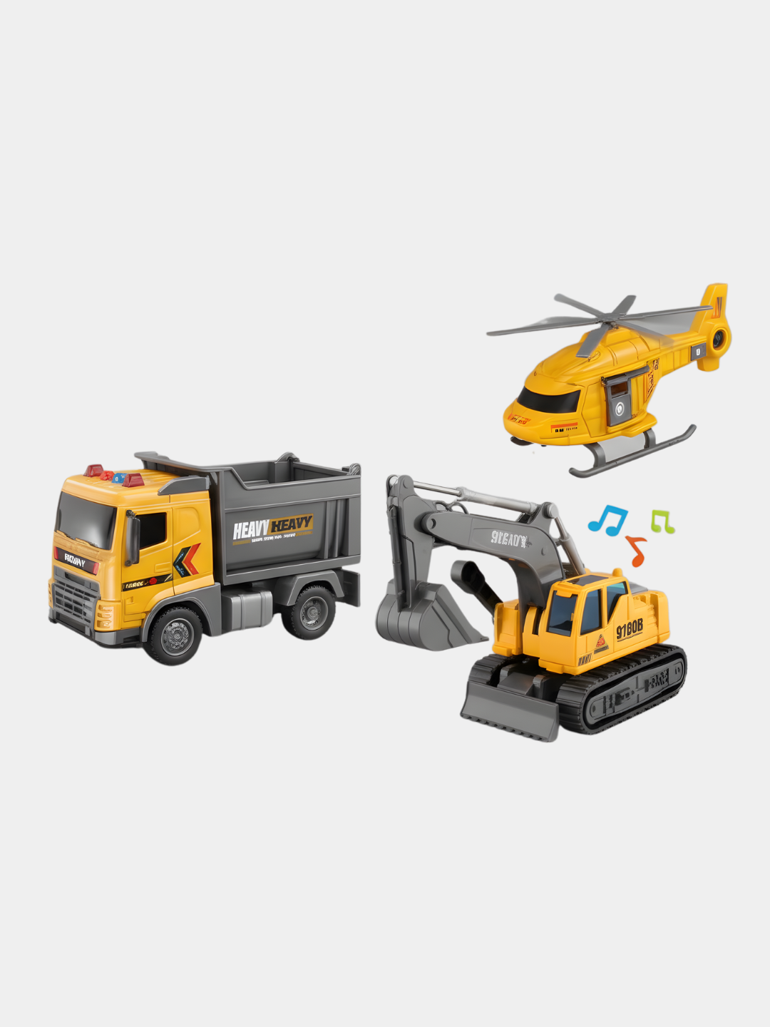 Набор машин, служебный транспорт, cтроительная техника, грузовик, экскаватор, вертолёт — фото 1