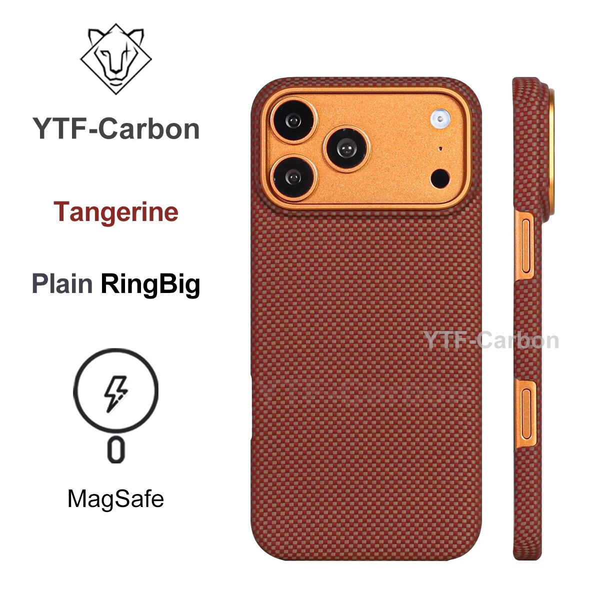 Чехол YTF-Carbon Tangerine Plain MagSafe для iPhone 17 Pro Max