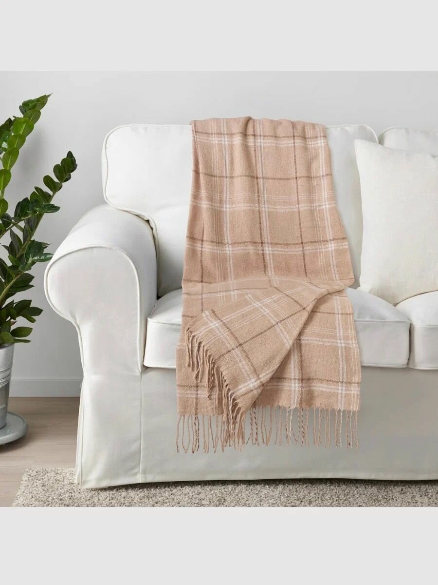 Плед IKEA ANNAMIA (икеа аннамиа), бежевый, 140х205 см — фото 1