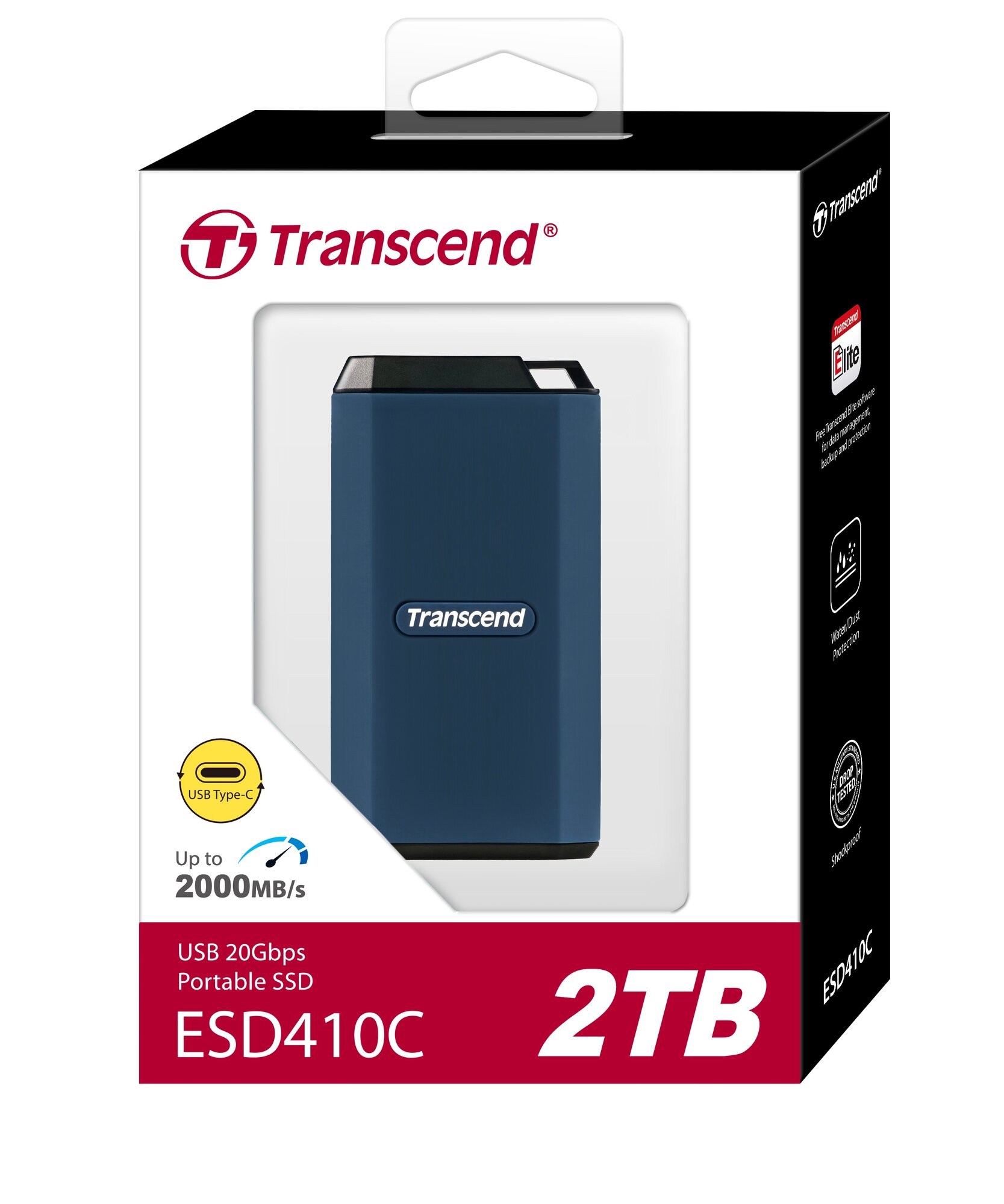 Transcend жесткий диск 2TB (синий) — портативный SSD, USB 3.2 Gen 2×2, до 2000 МБ/с, ударопрочный и водостойкий корпус