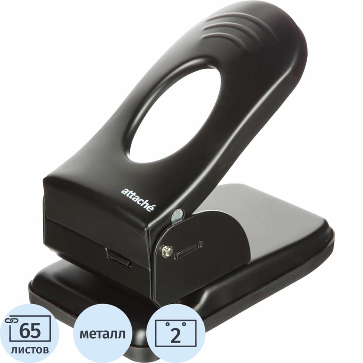 Дырокол Attache Economy, до 65 листов, линейка, металл, черный (1613577)