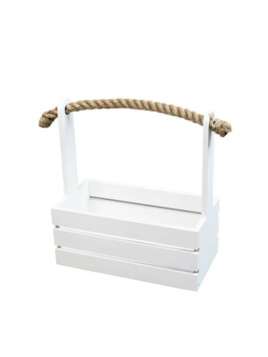 Ящик 27х24.5х13 см с канатом №20 веревочная ручка белый 7138