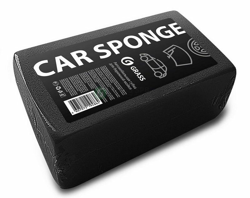 Губка автомобильная прямоугольная черная 190х110х55 мм индивид. упак. GRASS IT-0581