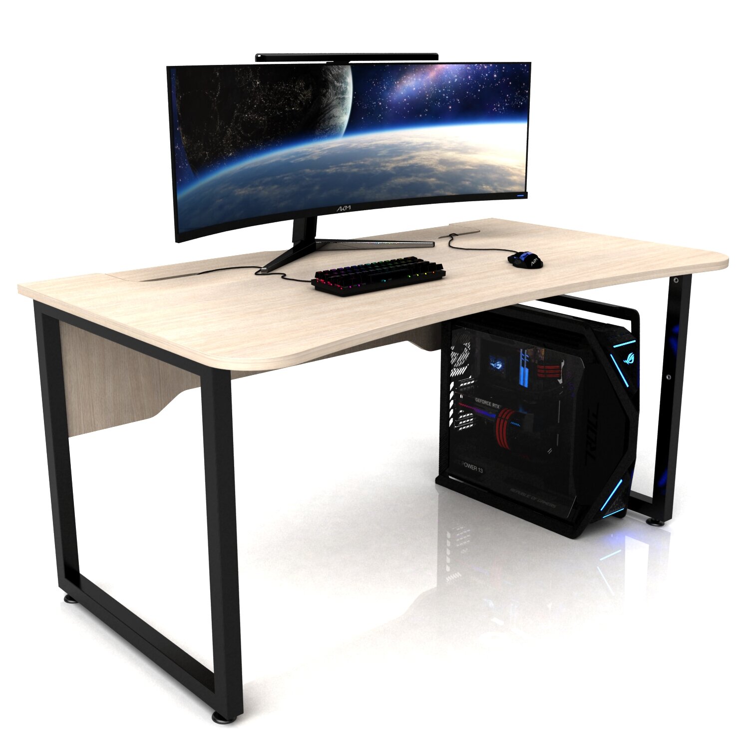 Геймерский компьютерный стол на стальных опорах с нишей для хранения проводов DX ARENA MILK