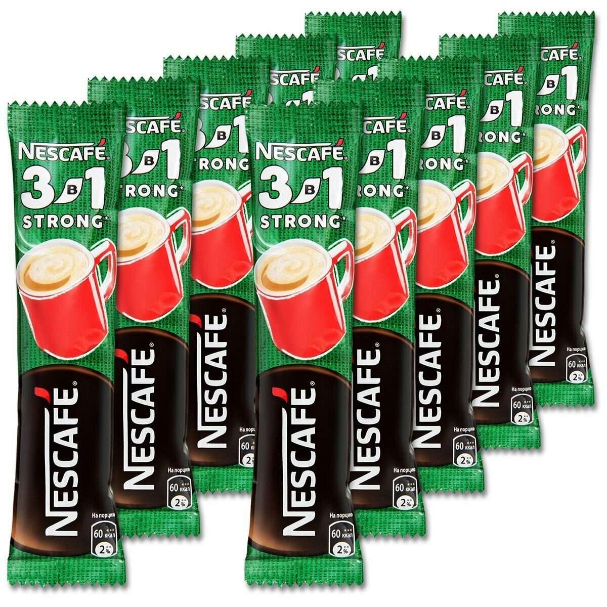 Nescafé 3 в 1 — крепкий растворимый кофе с сахаром и сливками, 10 пакетов (145 г)