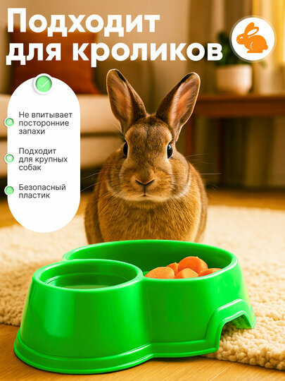 Миска, для собак и кошек, двойная, салатовая, 2 секции, 25x19,5x6.5 — фото 1