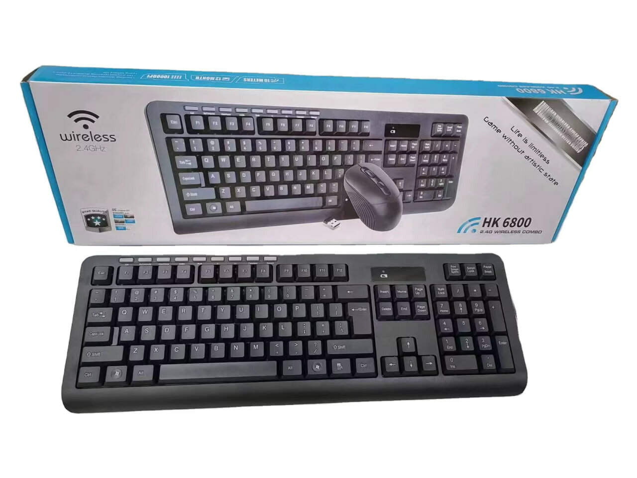 Беспроводная клавиатура и мышь Haing HK6800, портативная, 2,4 ГГц, с регулируемым DPI, для дома/офиса, черная
