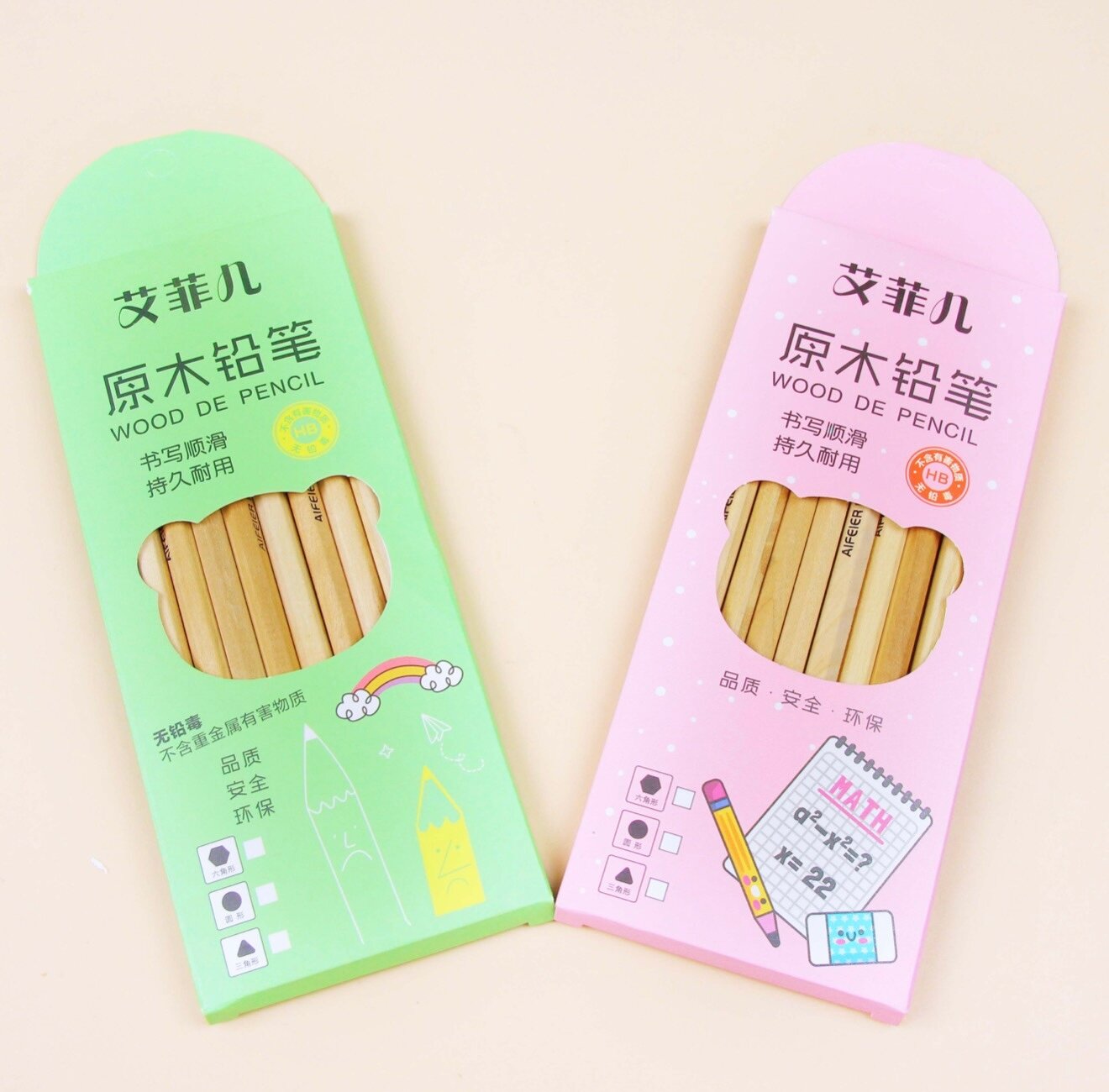 Набор простых карандашей "Aifeier", чернографитные, деревянные, HB, 10 шт