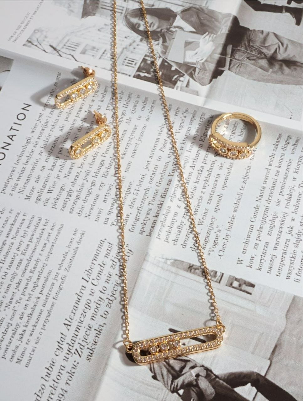 Комплект бижутерии, размер кольца 17.1, размер колье/цепочки 18 см, серебристый — фото 1