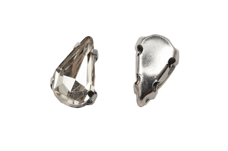 Кристалл Капля 10х6мм пришивной в оправе, цвет хрусталь, стекло, 43-156, 2шт