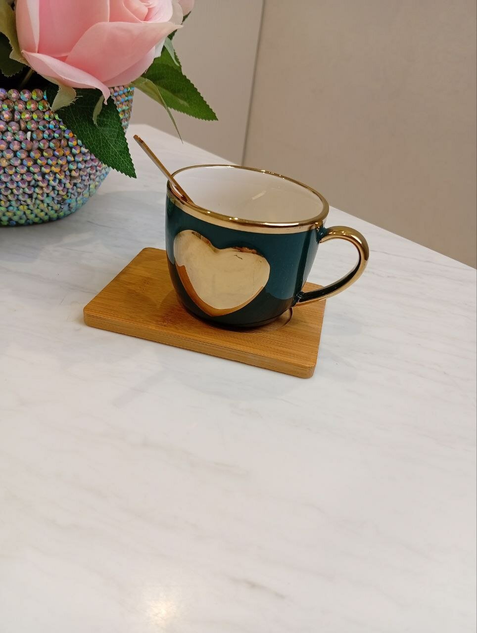 Керамический бокал, чашка с тарелкой и ложкой, для офиса, для кухни, для подарка, для кофе