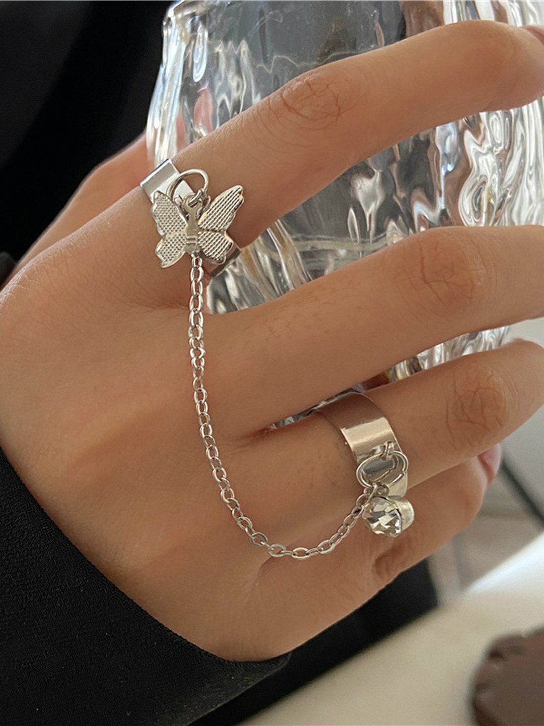 Кольцо на два пальца, авантюрин, агат синтетический