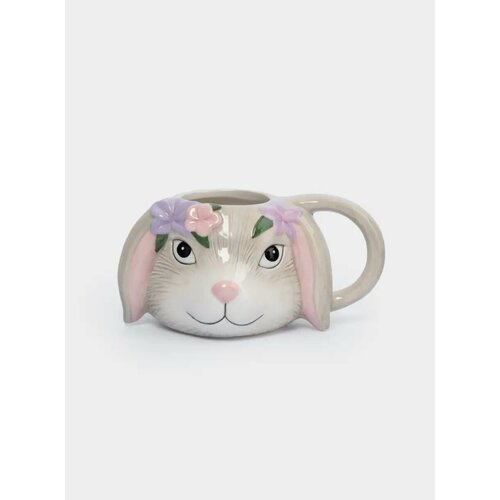 Кружка 520 мл керамика серая Кролик с цветами Brown Rabbit 1349₽