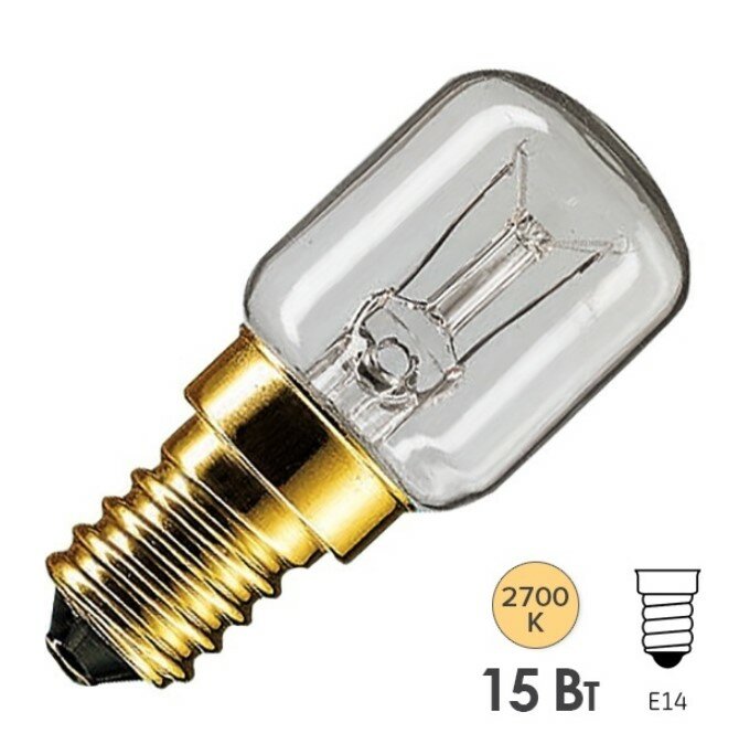 Лампа накаливания для холодильников и швейных машин Philips Appliance T25/57 15W CL E14 230V Refrig. прозрачная