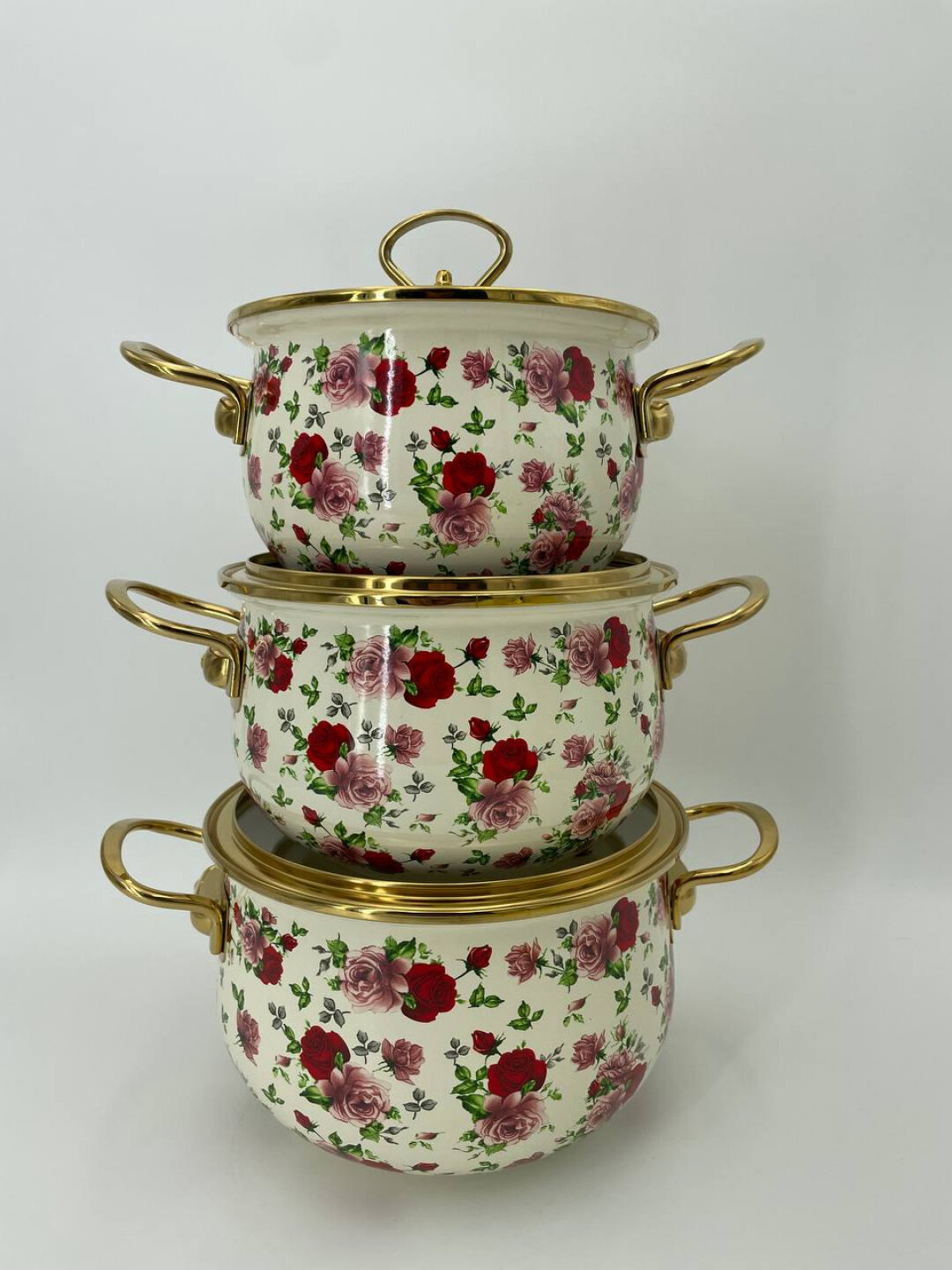 Набор кастрюль "Цветок", эмалированная сталь, в подарочной коробке, 2/3/4 л