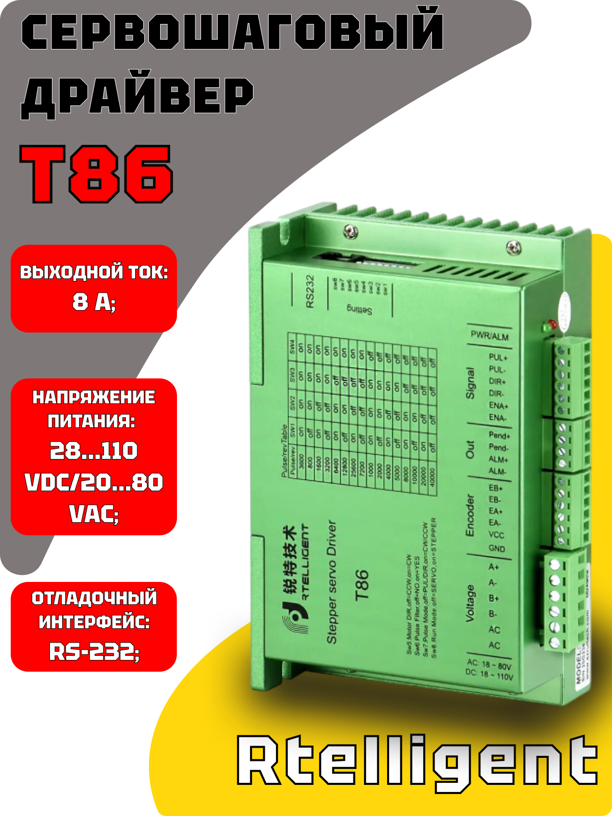 Программируемый драйвер сервошаговых двигателей Rtelligent T86