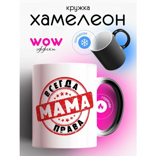 фото Кружка хамелеон для чая и кофе подарок с приколом, принтом и надписью "мама всегда права" dariart