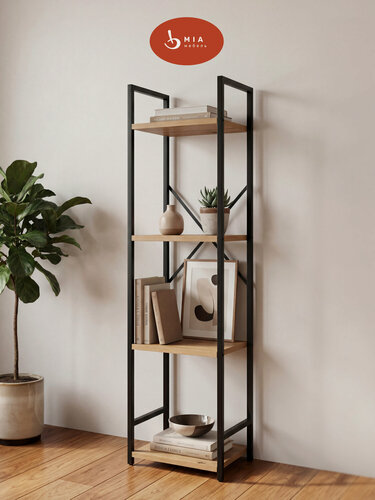 Изображение товара Стеллаж на балкон Leset "Стилвуд 14", стеллаж для цветов, ЛДСП дуб крафт золотой, металл черный, 4 полки