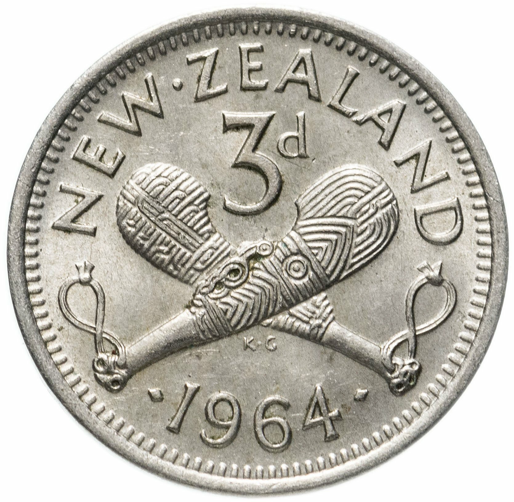 Новая Зеландия 3 пенса pence 1964, Мельхиор медь-никель, в сохранности AU