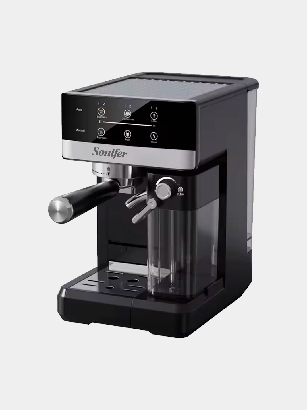 Кофемашина Sonifer SF‑3575 — рожковая кофемашина с капучинатором и давлением 20 бар для приготовления эспрессо, капучино и других кофейных напитков.