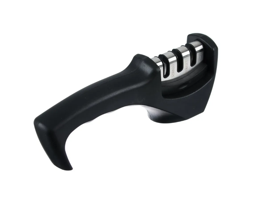 Точилка для кухонных ножей "3 в 1", керамика, нескользящая, черно-красная