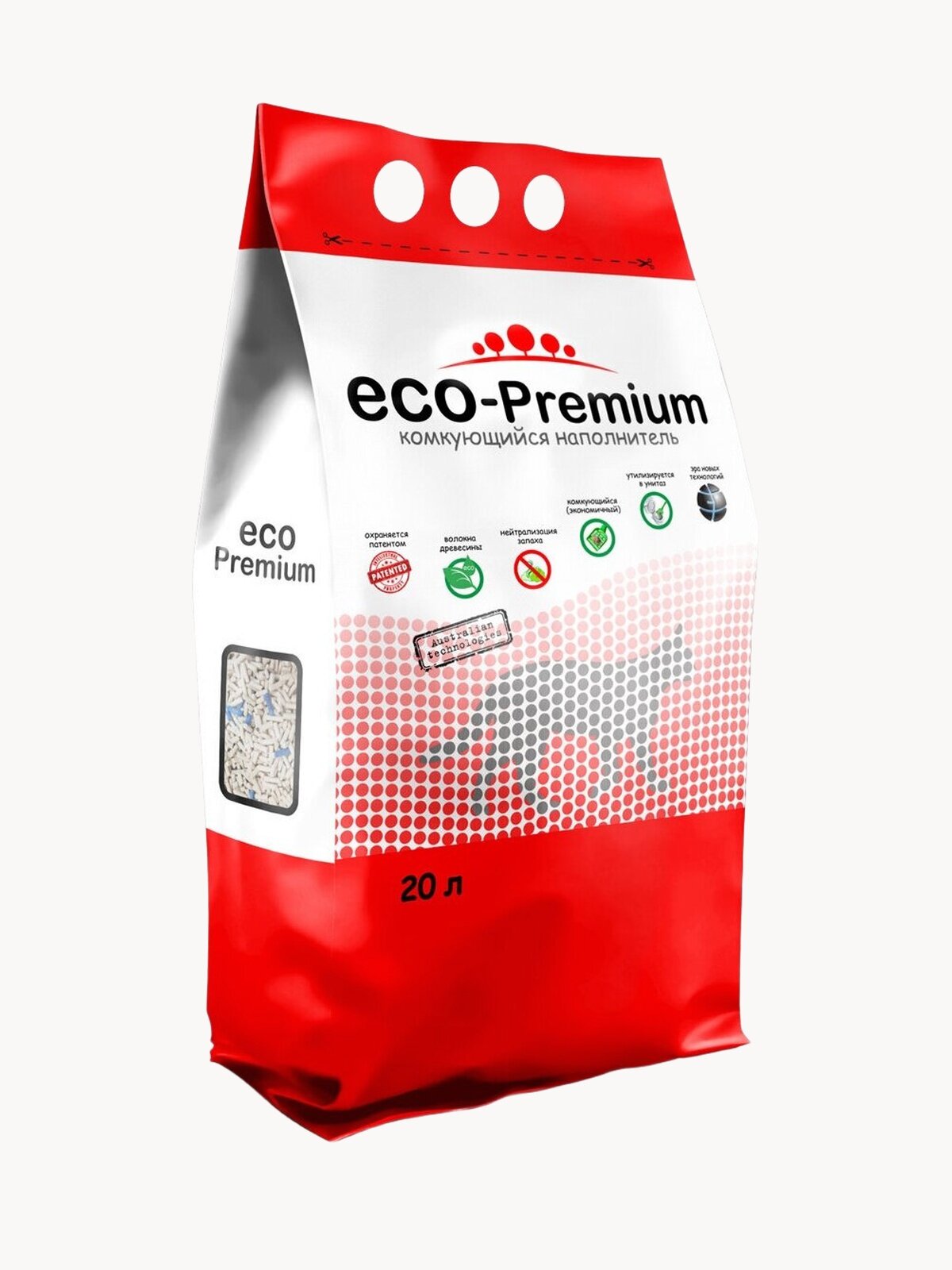 Наполнитель для кошачьего туалета комкующийся древесный с синими гранулами, сосна, ECO Premium BLUE, 7,6 кг, 20 л