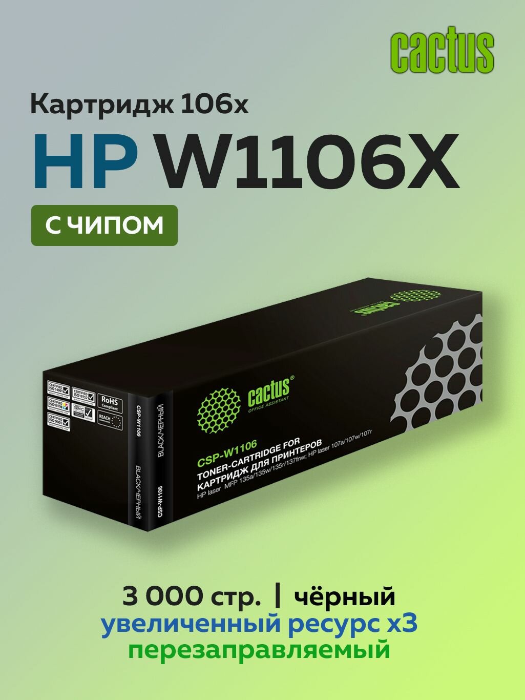 Картридж Cactus W1106X (HP 106X) с чипом