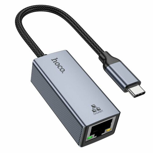 Адаптер для интернета Hoco UA37 Portable Ethernet OTG Adapter Type-C M to RJ45 F 1000 Mbps Кабель12 см Серый 1600₽