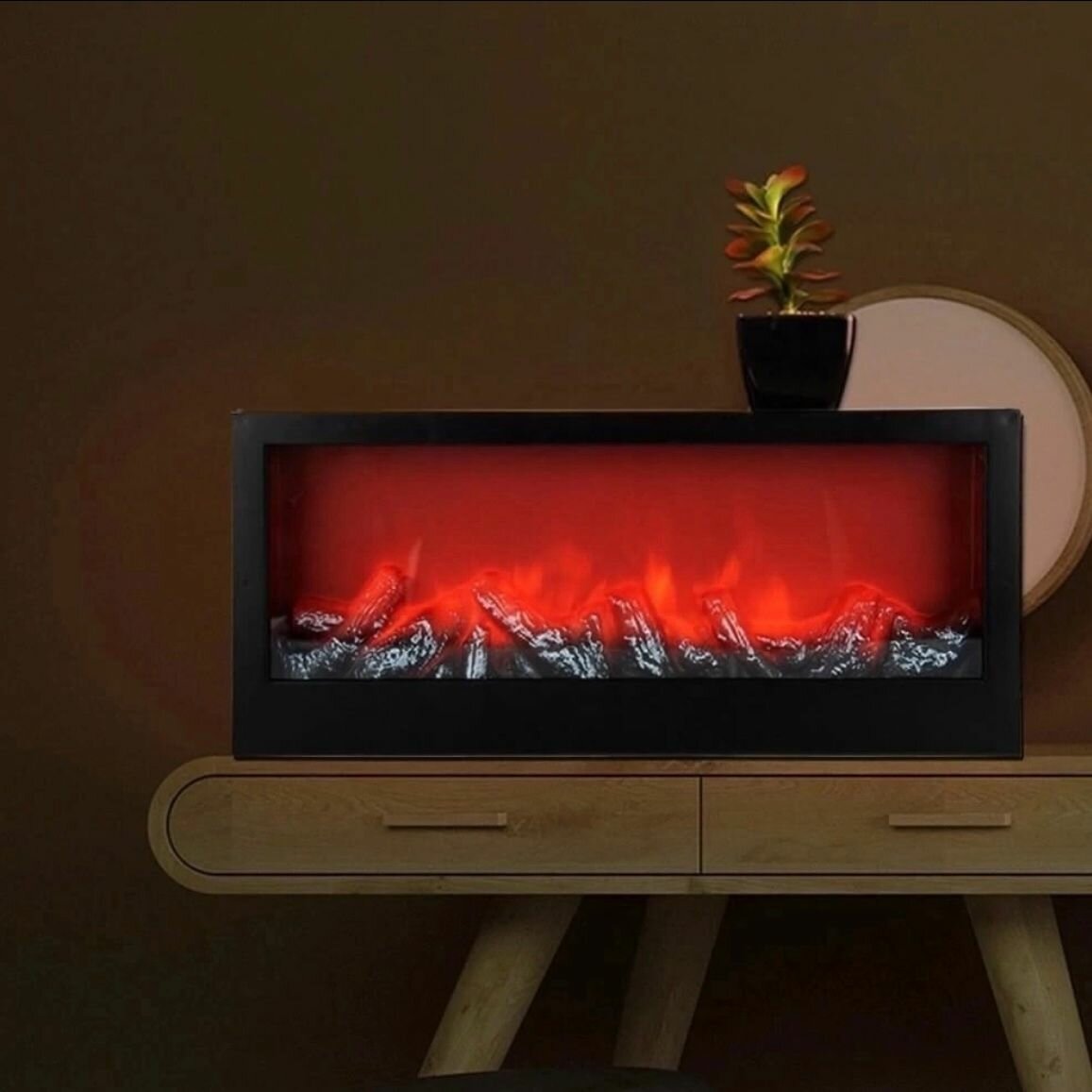 Камин электрический декоративный светодиодный 45*10*20 см прямоугольный черный