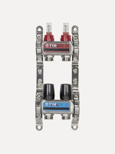 Изображение товара Коллекторная группа 2 контура с расходомерами 1" * 3/4" E, нерж. сталь, TIM, KDS5002