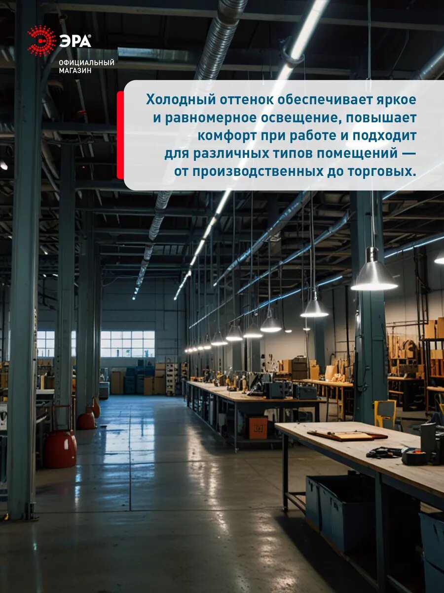Лампочка светодиодная промышленная ЭРА LED E27/E40 50 Вт T100 колокол 6500К холодный белый свет 1 штука — фото 1