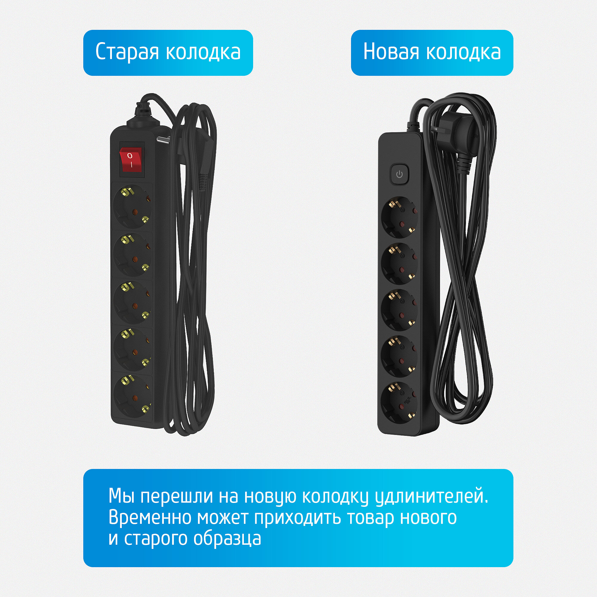 Удлинитель сетевой для розетки фотон 16А 3м 5 розеток с выключателем с заземлением черный, ГОСТ — фото 1
