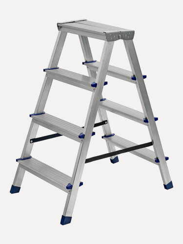 Изображение товара Стремянка 4 ступени Сибртех, 150 кг максимальная нагрузка и 282.8 см рабочая высота, двусторонняя алюминиевая, 97924