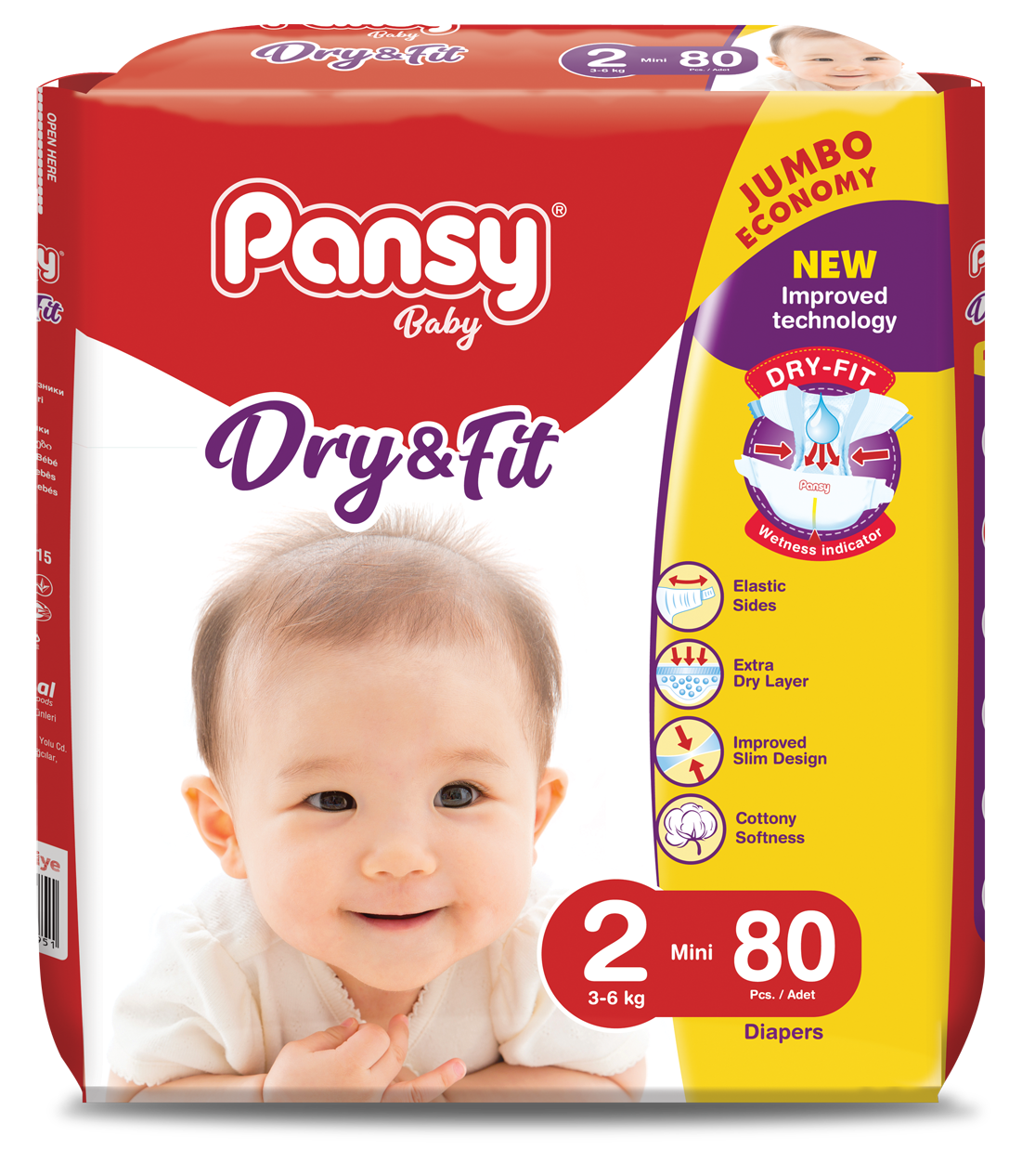 Подгузники Pansy "New Born Jumbo", 2 размер, для новорожденных, 80шт