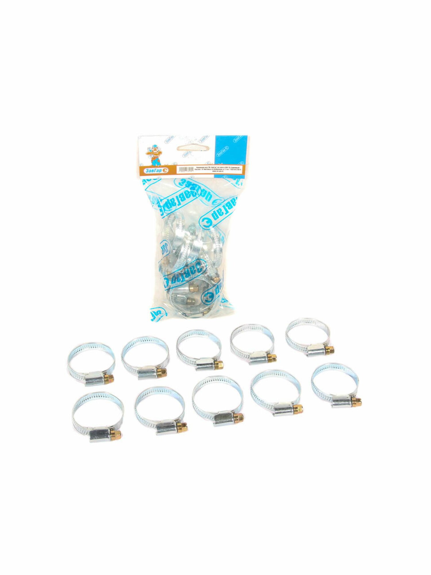 Хомут червячный 25 40 мм  ЗавГар  оцинкованная сталь упаковка 10 шт