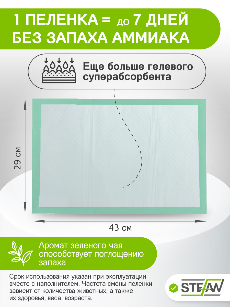 Картинки Пеленки для системных кошачьих туалетов STEFAN 43x29см с ароматом Зеленого чая, 4шт/уп CP4329-04G