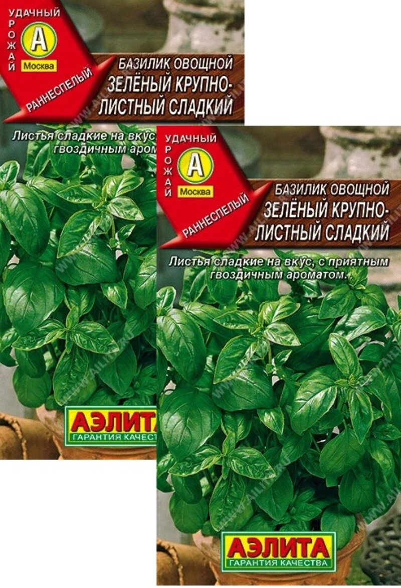 Базилик овощной Зеленый крупнолистный сладкий (02 г) 2 пакета
