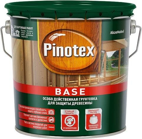 Грунтовка для Дерева Pinotex Base 9л Бесцветная Высокоэффективная Деревозащитная / Пинотекс База.