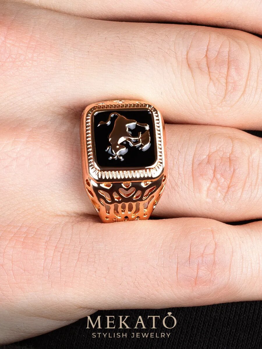 Печатка МЕКАТО, размер 19, золотой, черный — фото 1