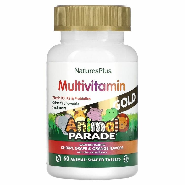 Animal Parade GOLD Multi мультивитамины со вкусом ассорти и D3 500 МЕ 60 таб 