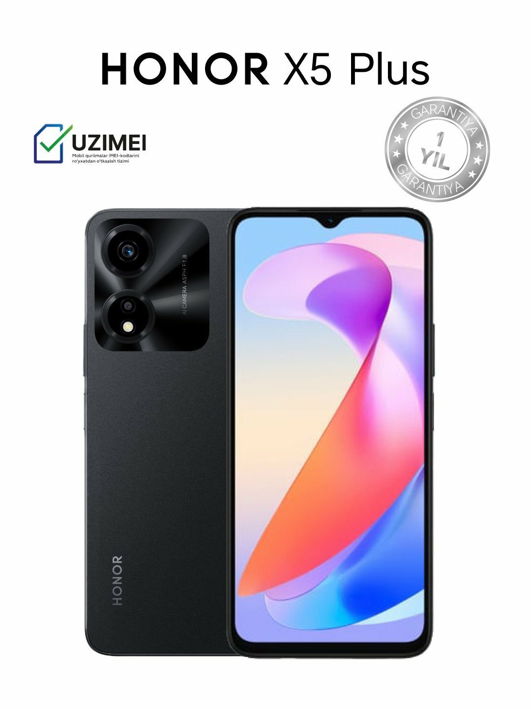 Смартфон HONOR X5 Plus - 90 Hz, 5200 мА/s, 50 MP , Черный 6/128