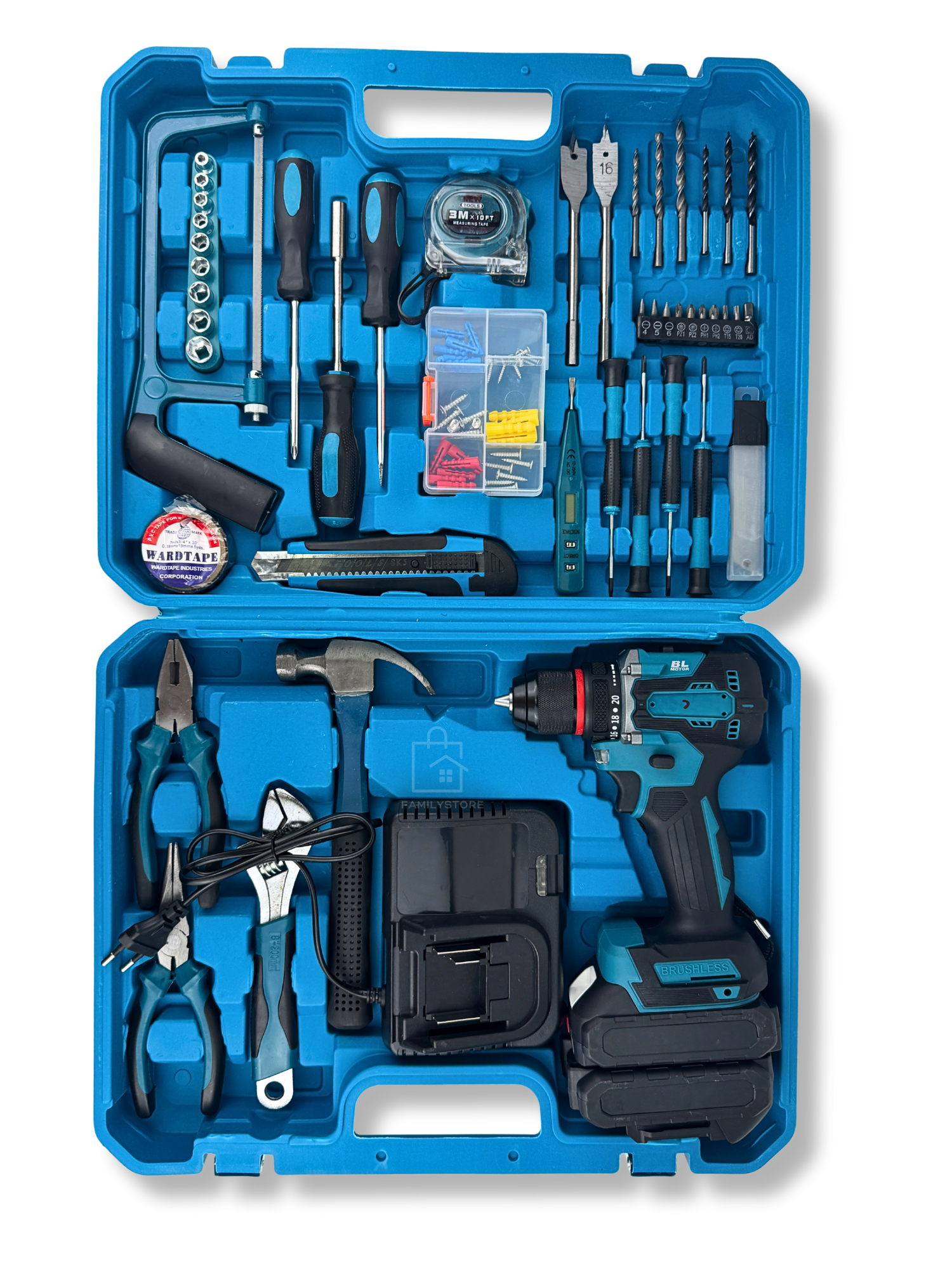 Набор инструментов для дома ударный шуруповерт 50 шт 2 АКБ кейс