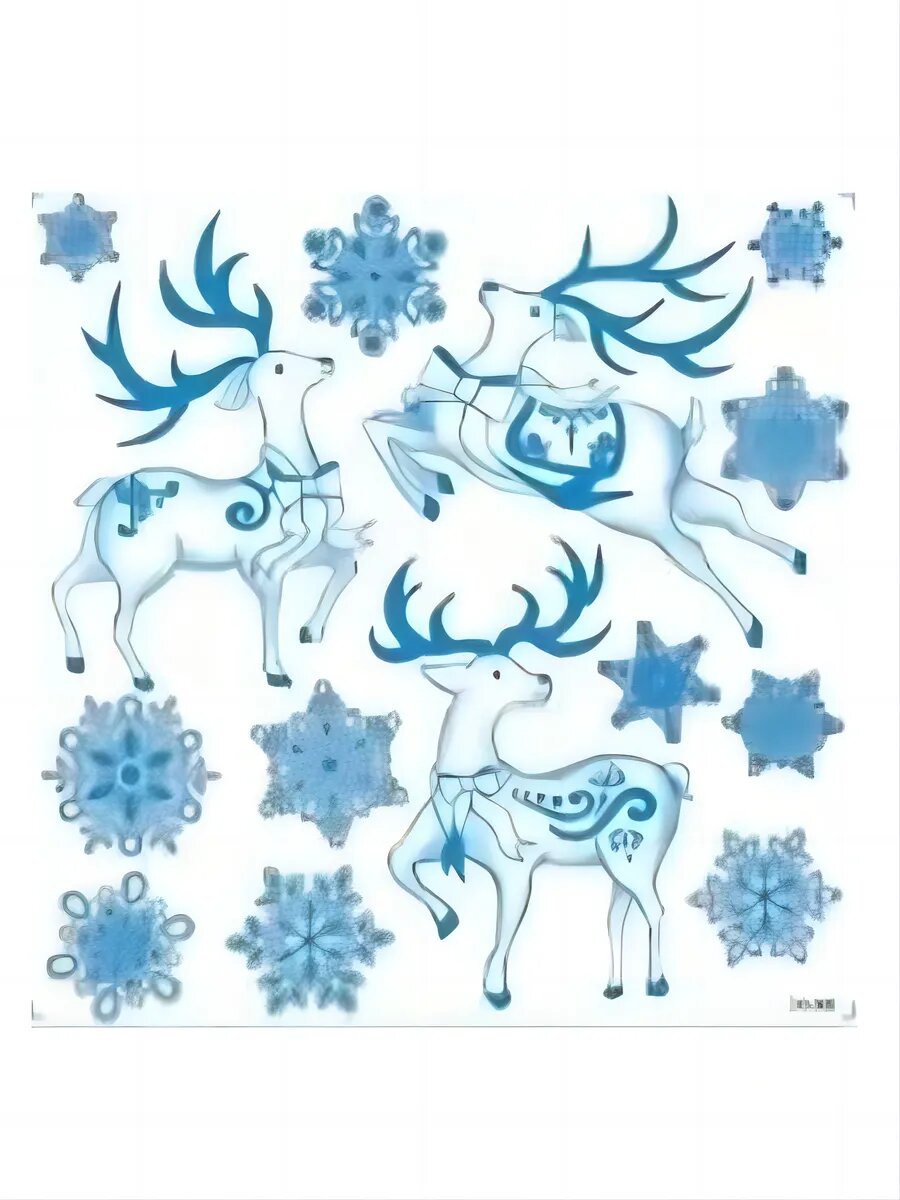 Новогодние наклейки Олень Синий 37x31CM