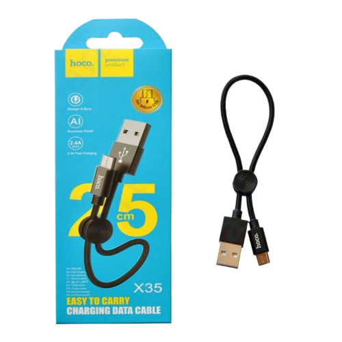 Кабель для быстрой зарядки "Hoco X35", алюминиевый, 0.25м, черный — фото 1