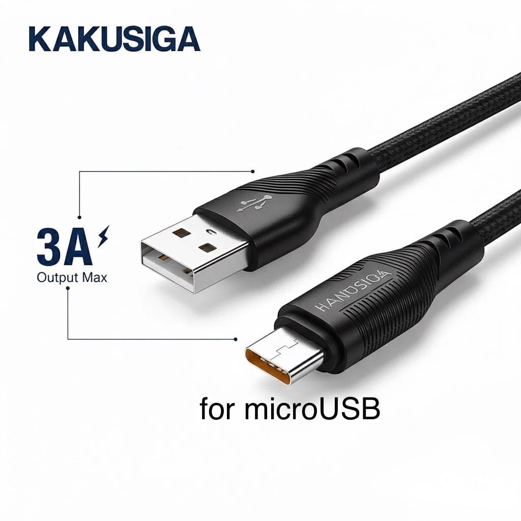 Кабель KAKUSIGA, USB-Micro, 3A, для зарядки и передачи данных